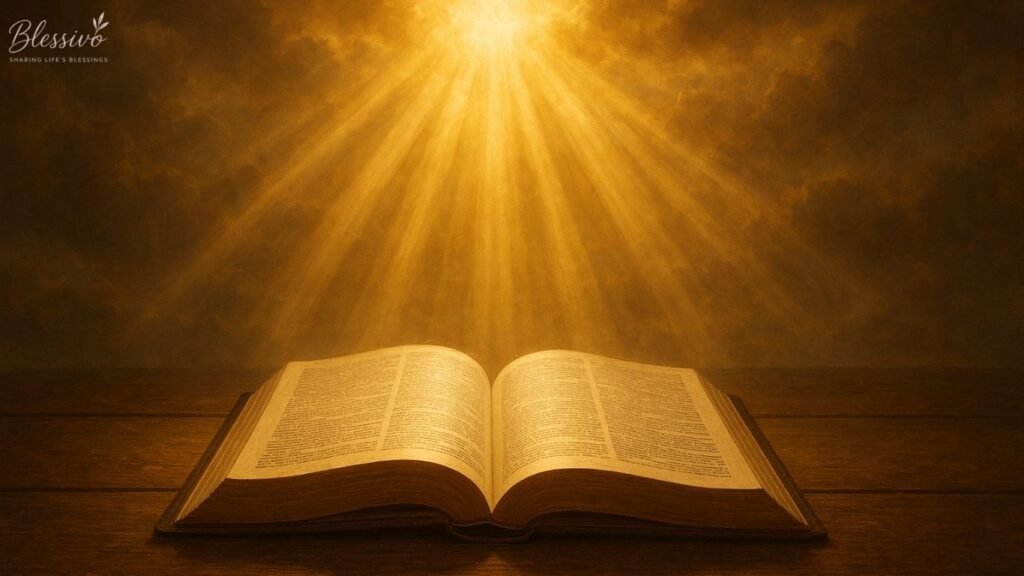 Open Bible illuminated by soft light, inspiring prayers to calm anxiety and fear