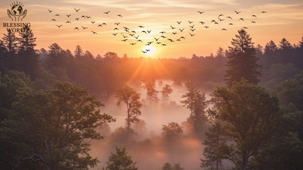 Blessed Morning Messages:Birds flying at sunrise symbolizing hope and new beginnings.