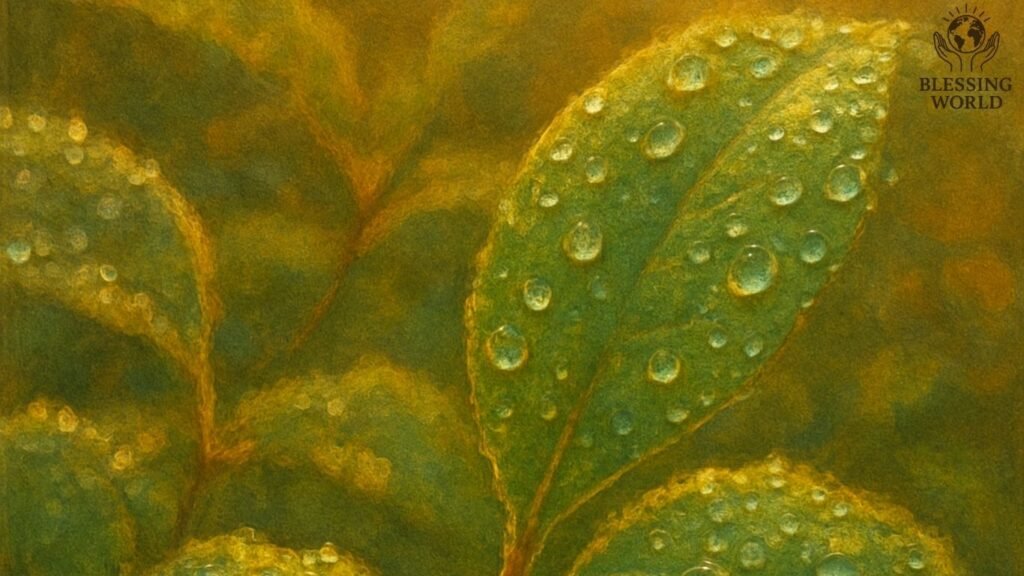 Morning dew and flowers representing new beginnings and blessings.