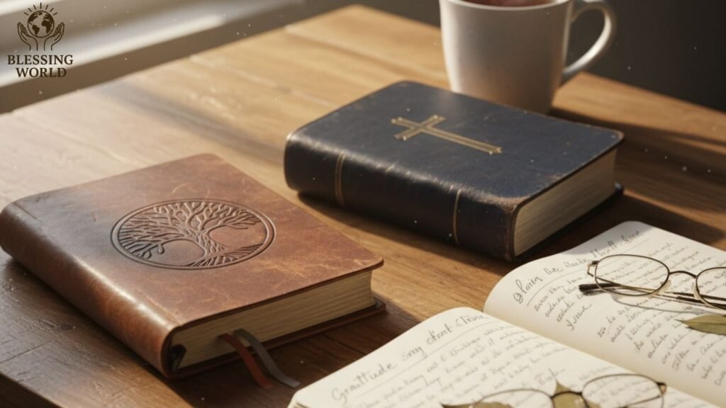 Morning gratitude journal with prayers and blessings.