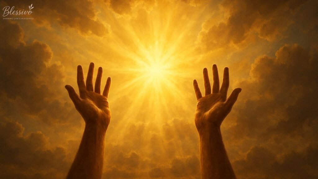 Hands raised toward sunlight as a symbol of surrender and prayers to calm anxiety and fear